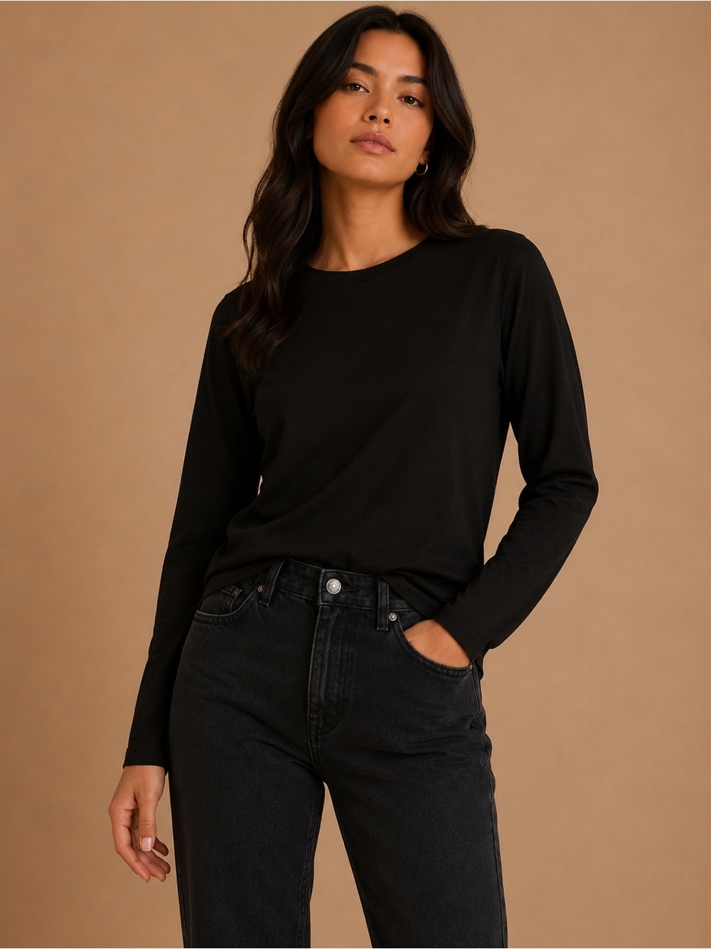 Black Long Sleeve Crew Neck Top Size 2XL Minimalist Basic